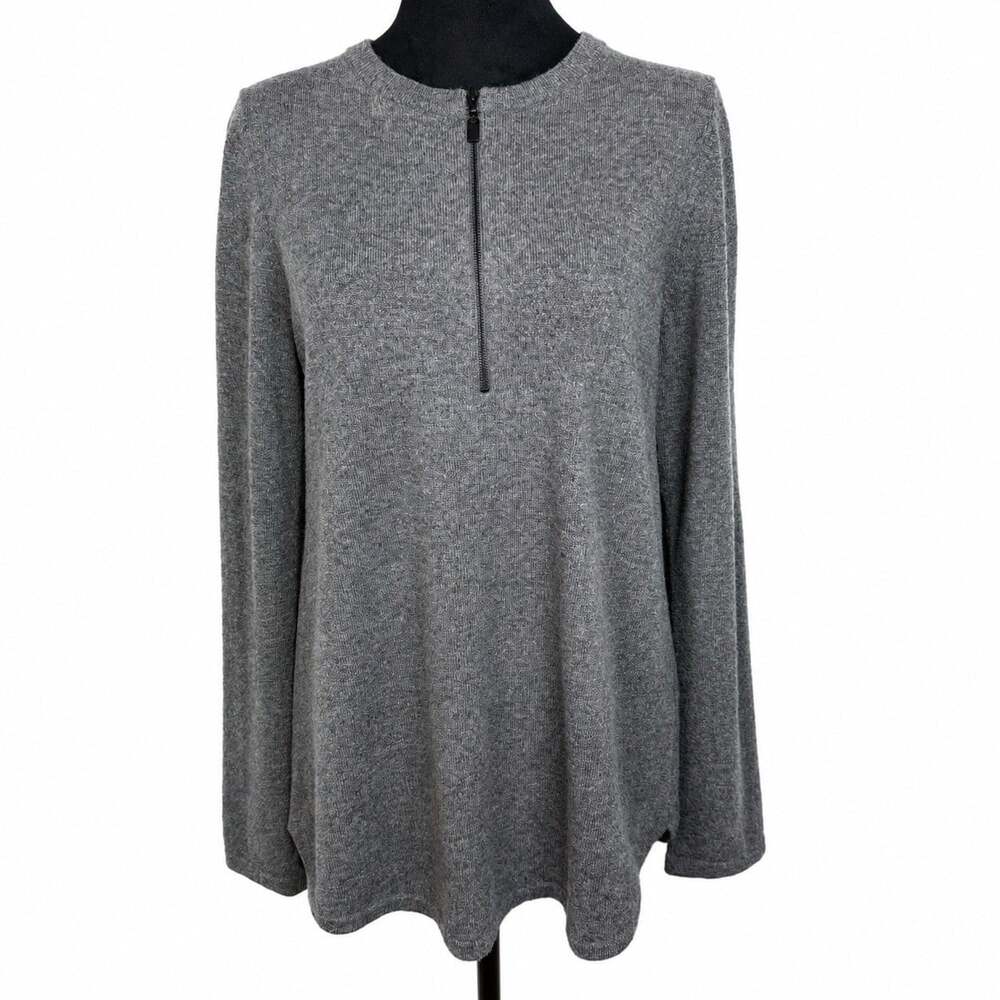 Kinross Cashmere Medium Gray 100% Cashmere Quarter Zip Swing Tunic Sweater